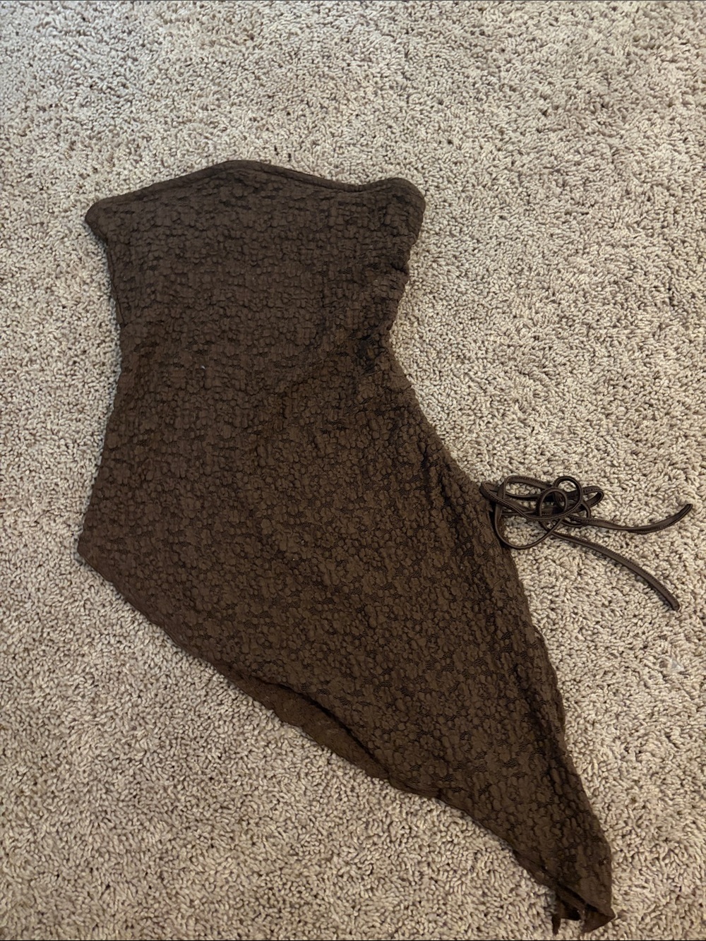 Asymmetric Strapless Lace tube top in Dark Brown